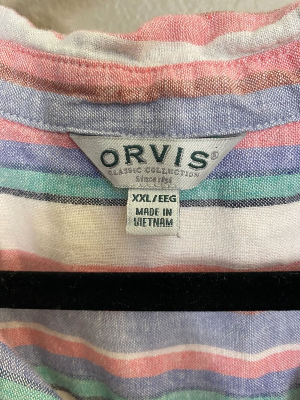 Orvis Womens Striped Linen Blend Short Sleeve Shirt XXL blue pink Casual - Picture 3 of 7
